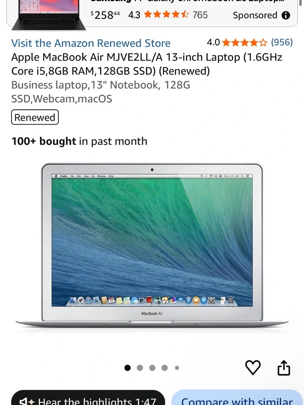 2017 MacBook air - Refurbished. Charger included